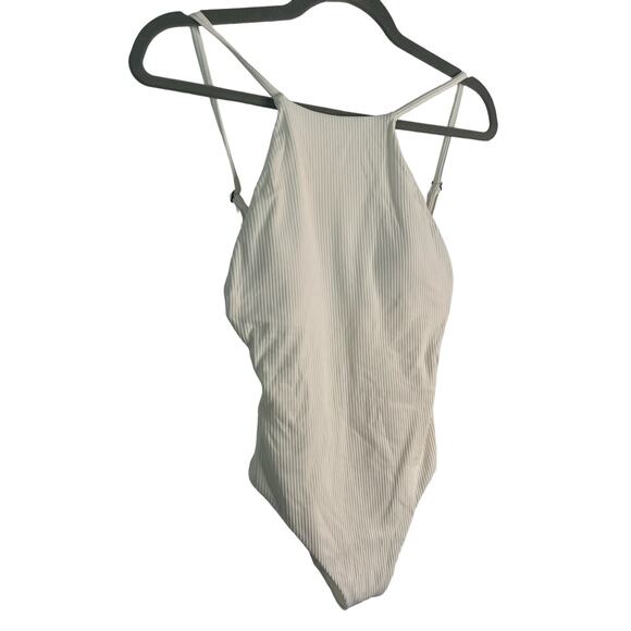 Andie Swim Asbury Ribbed One Piece Swimsuit in Coco Off-White Size XS - Picture 3 of 7